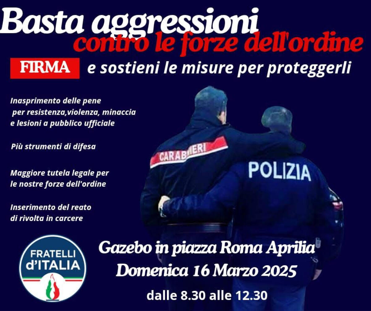 Basta aggressioni contro le forze dell'ordine, gazebo ad Aprilia - 