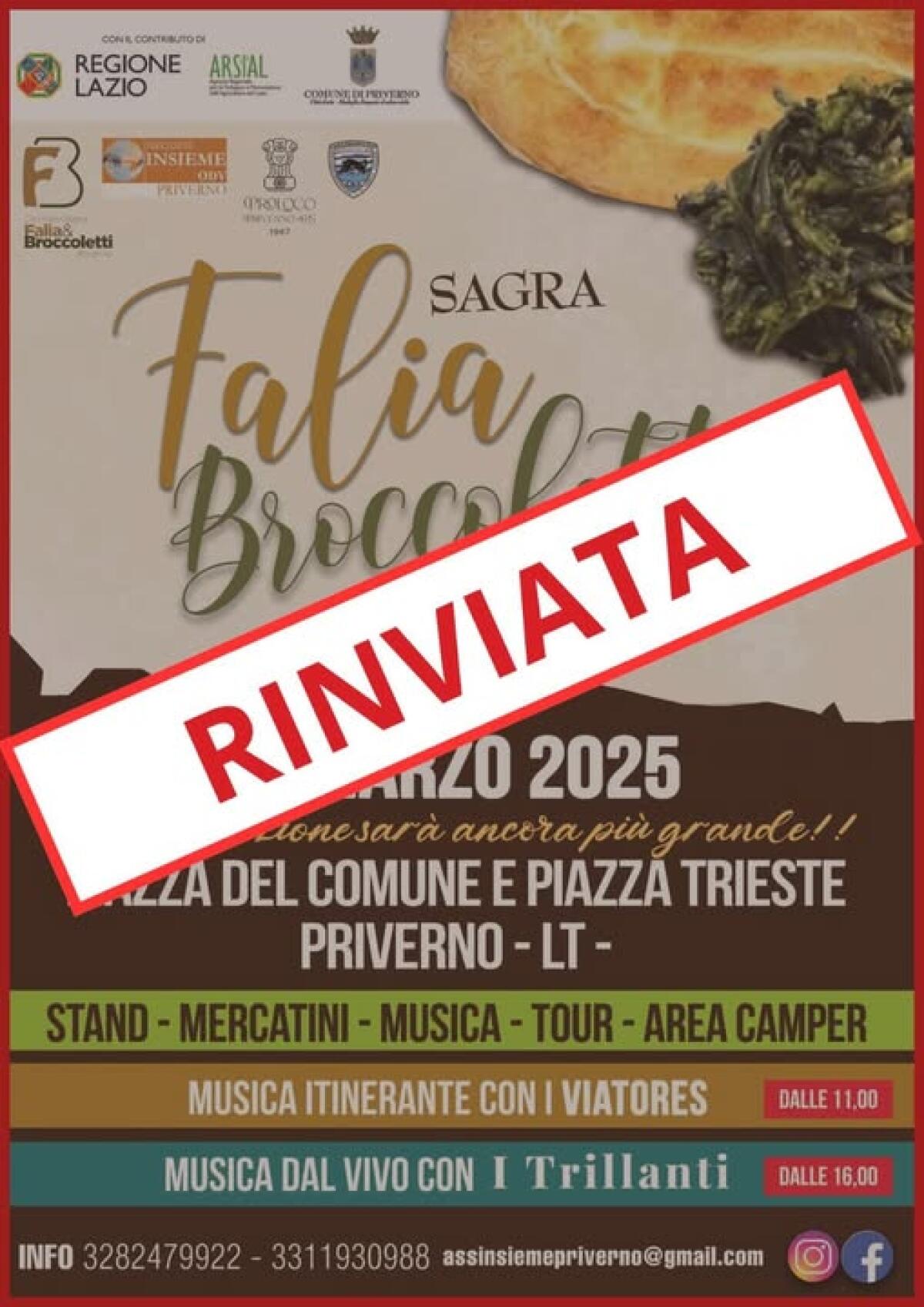 Priverno rinviata per il maltempo la tradizionale "Sagra Falia e Broccoletti" - 