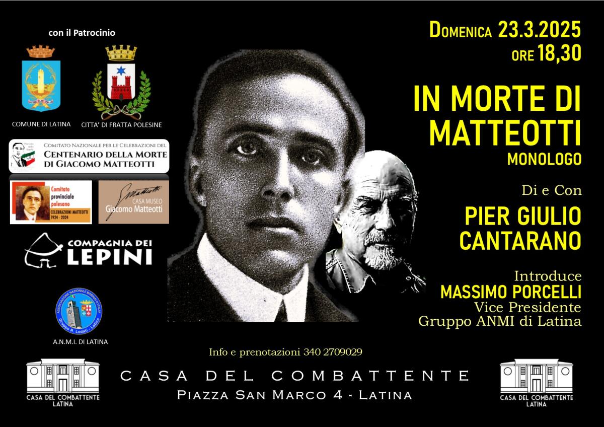 “In morte di Matteotti”, il monologo di Pier Giulio Cantarano a Latina - 