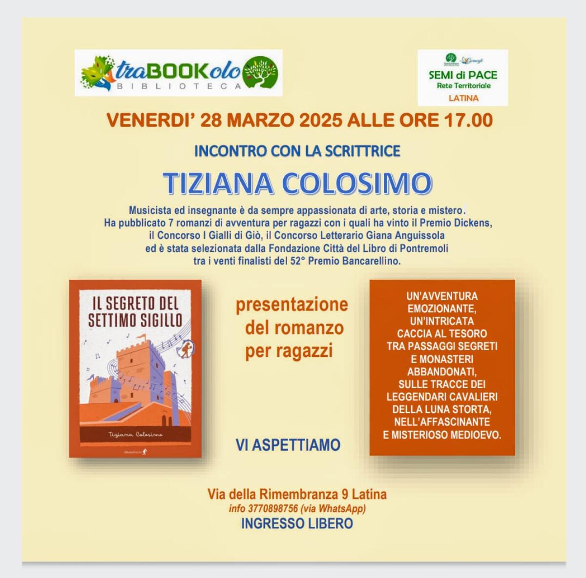 Presso l’associazione “Semi di Pace” di Latina l’incontro con la scrittrice Tiziana Colosimo. - 