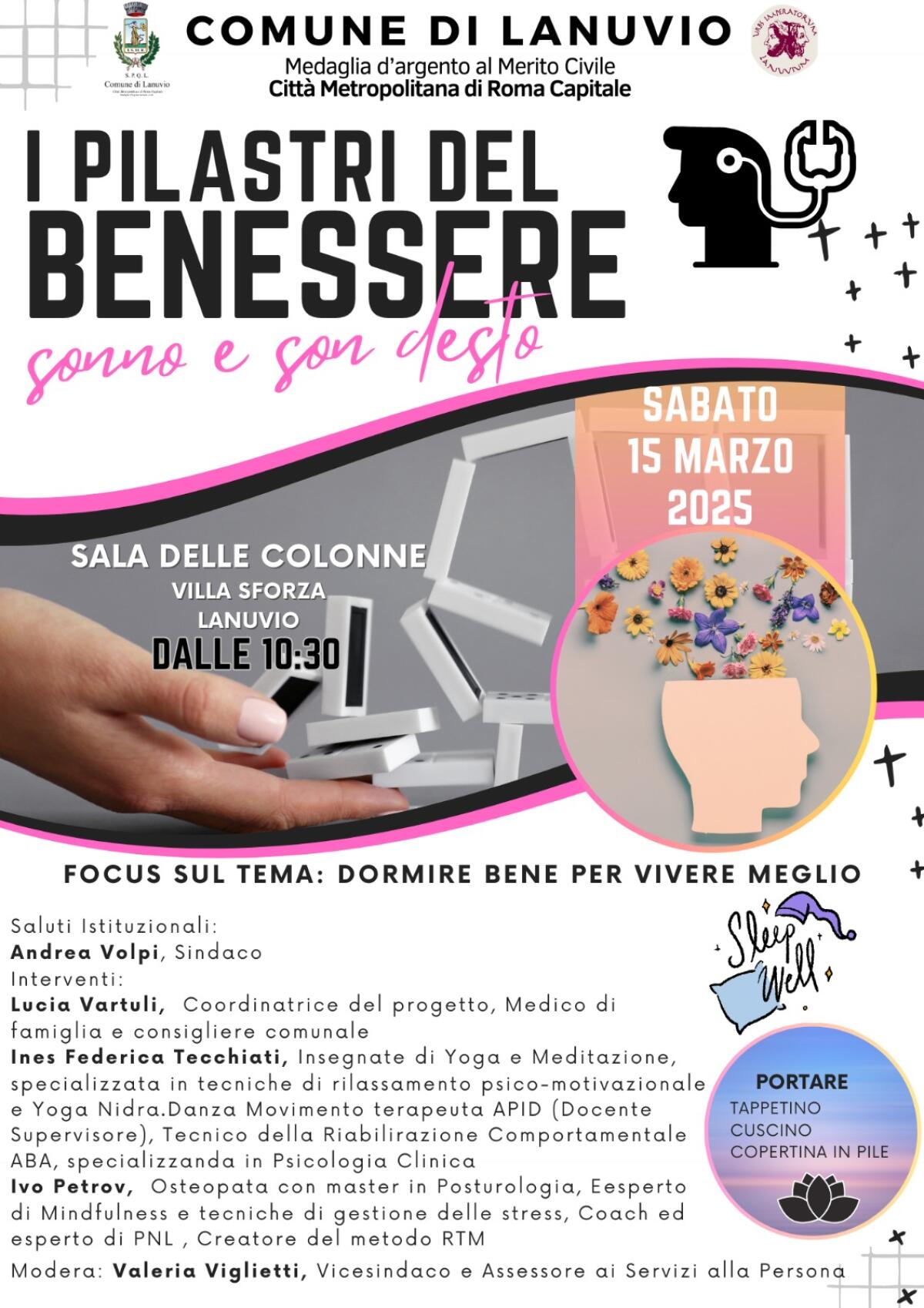 “I pilastri del benessere": sabato il 15 marzo a Lanuvio si parlerà di “Dormire bene per vivere meglio”. - 