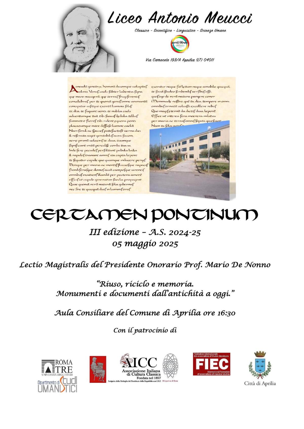 Aprilia - Torna il Certamen Pontinum, il concorso nazionale del Liceo Meucci per valorizzare la lingua latina - 