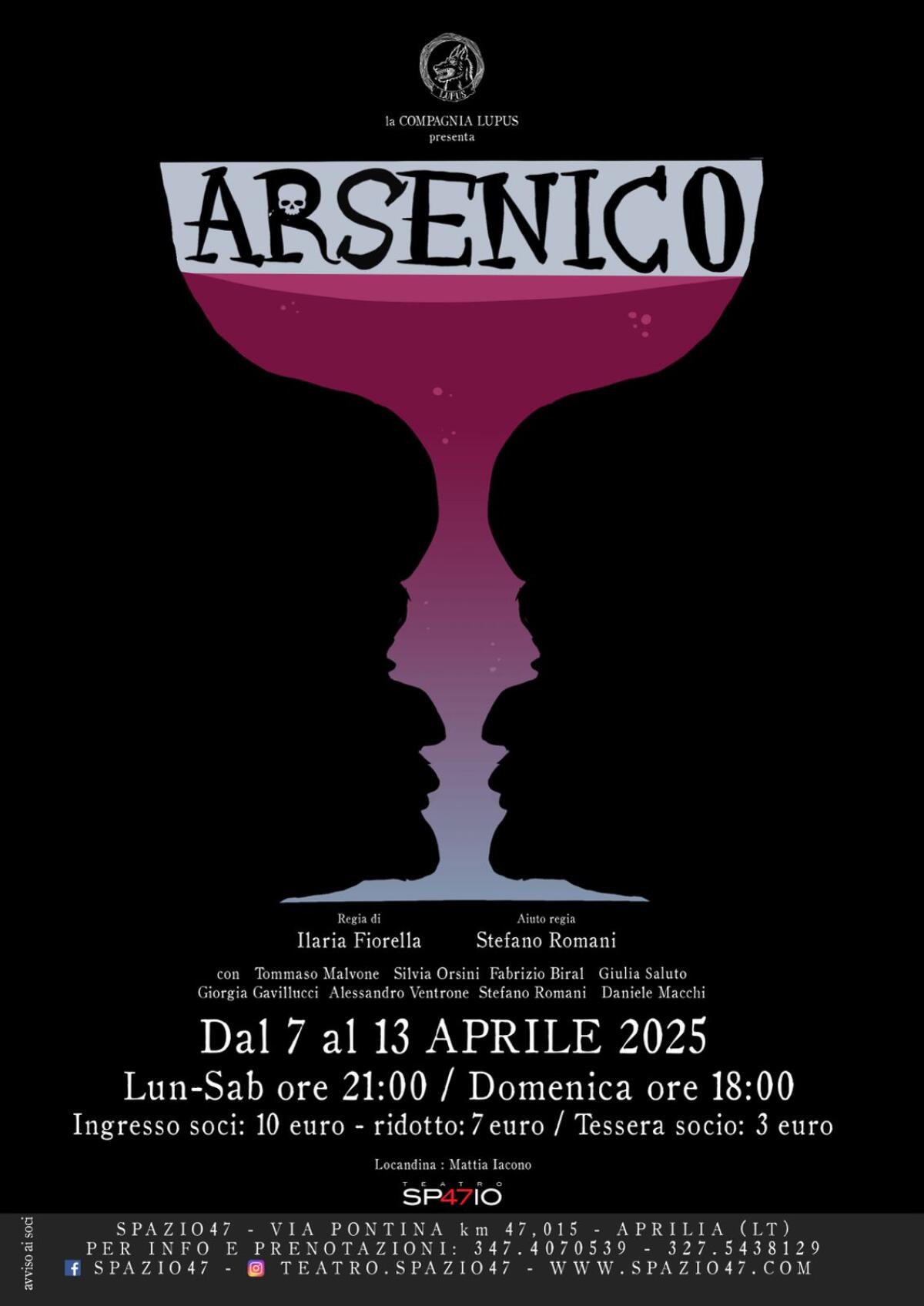 “Arsenico”: al teatro Spazio 47 di Aprilia sino a domenica lo spettacolo della compagnia “Lupus”. - 