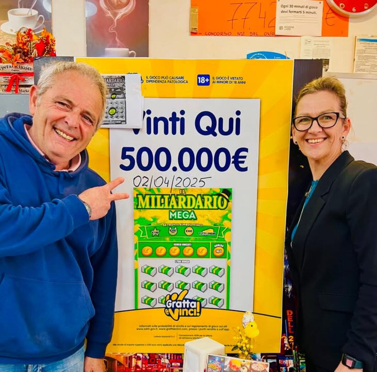 Vinti 500mila euro ad Aprilia: la Dea Bendata bacia un operaio che stava facendo colazione al “Dreams Caffè Bar” di via Tiberio. - 