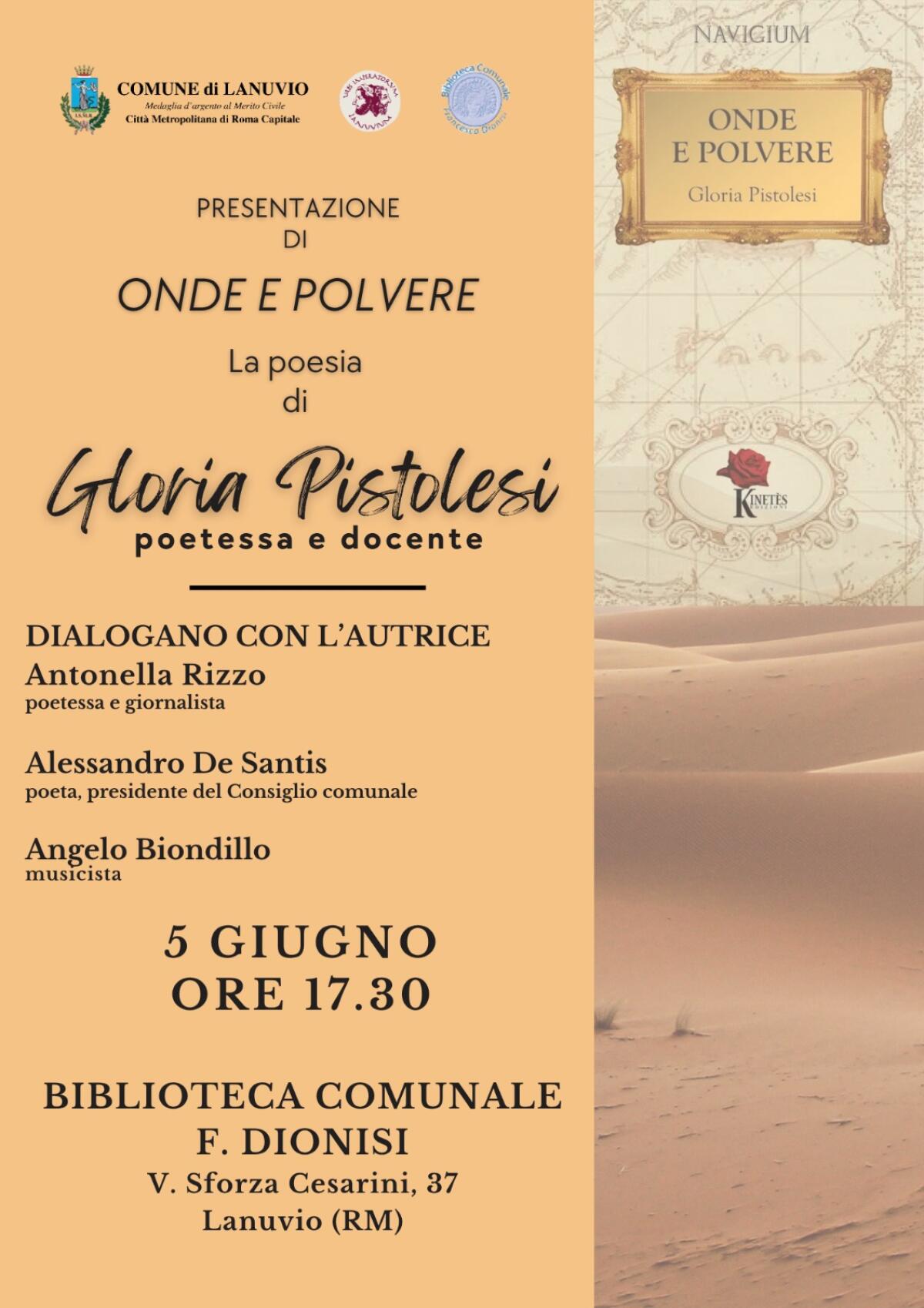 “Onde e Polvere”: la poetessa e docente apriliana Gloria Pistolesi presenta il suo libro a Lanuvio. - 