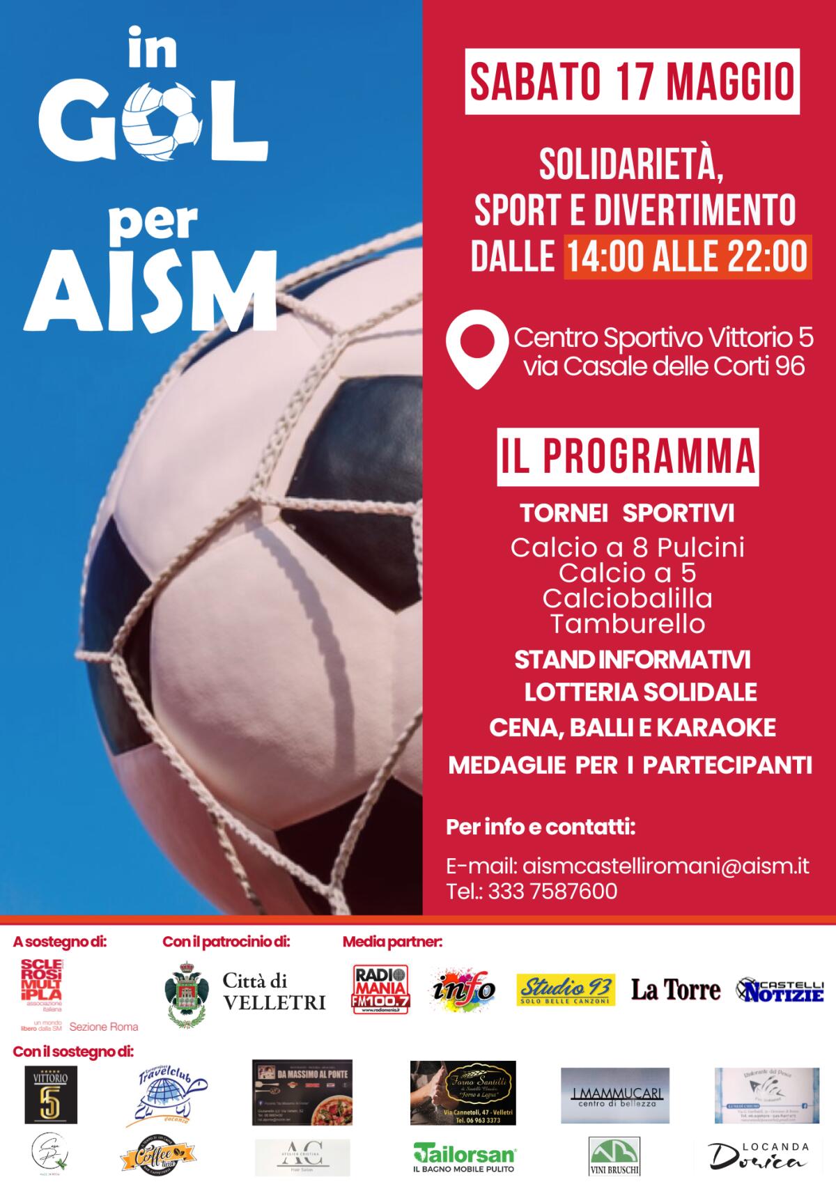 “In GOL per AISM”: oggi a Velletri una giornata di Sport e Solidarietà! - 