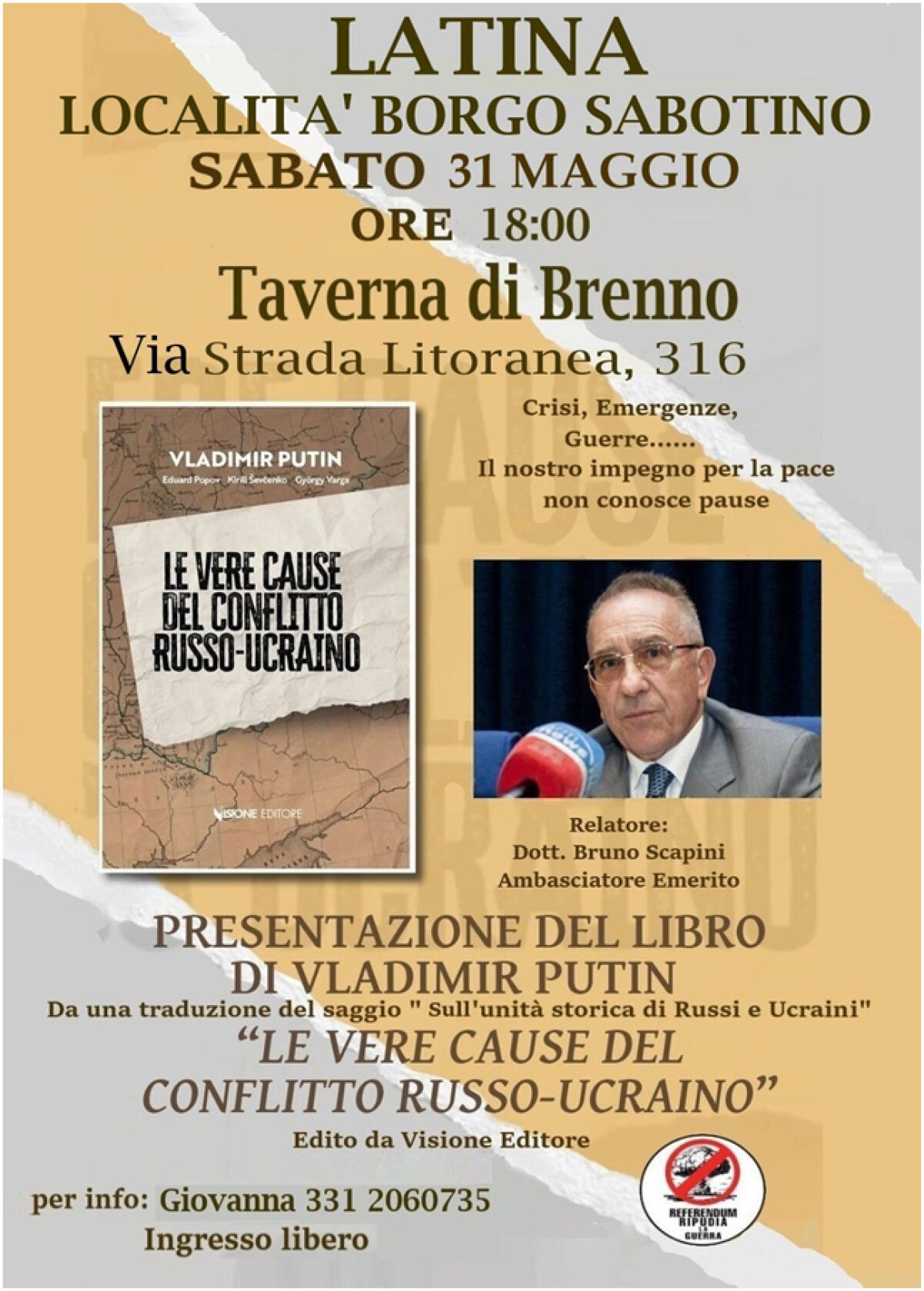 A Latina l'ambasciatore Scapini presenta il libro “Le vere cause del conflitto russo-ucraino” - 