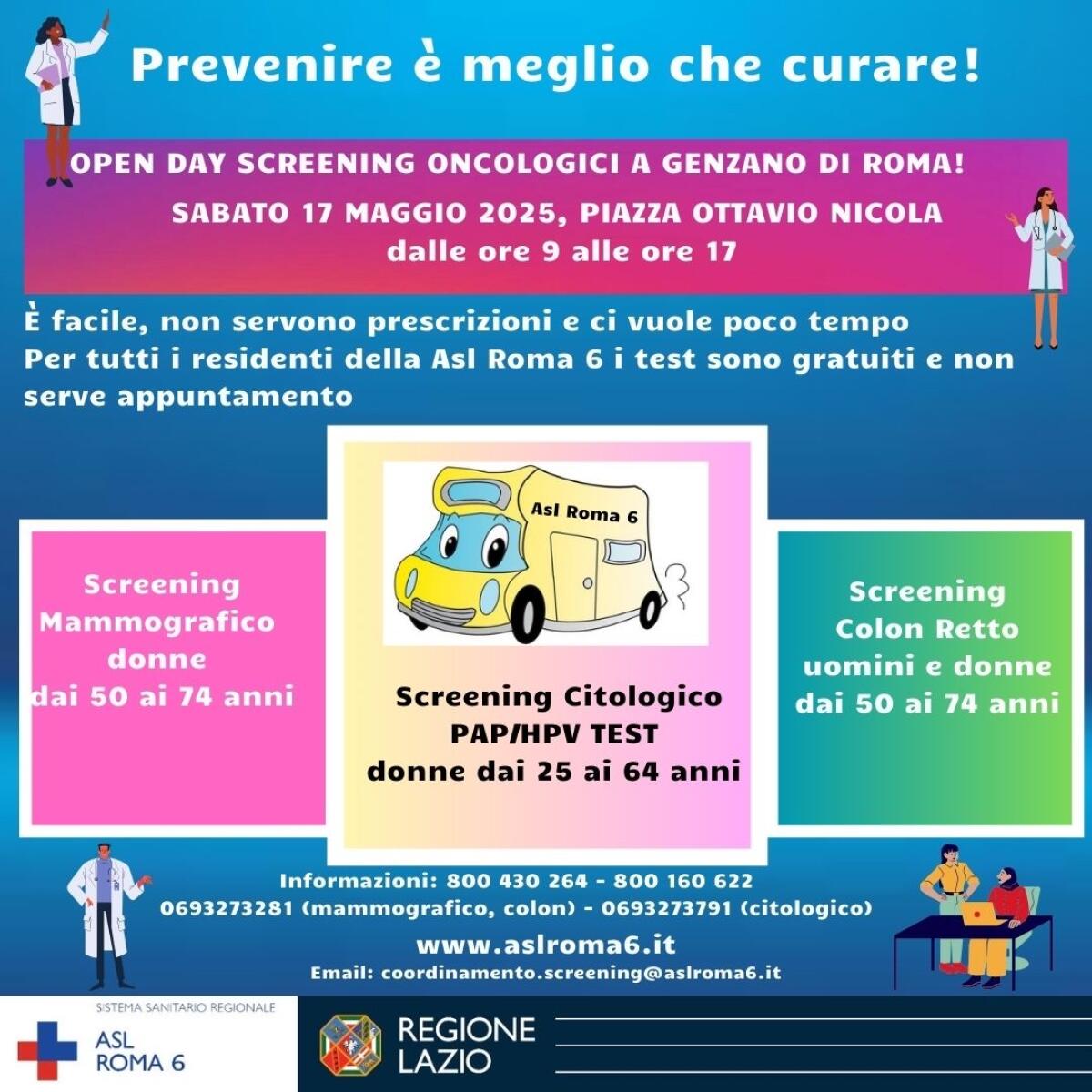 Giornata di Prevenzione oggi a Genzano: screening oncologici senza appuntamento in Largo Nicola Ottavio. - 
