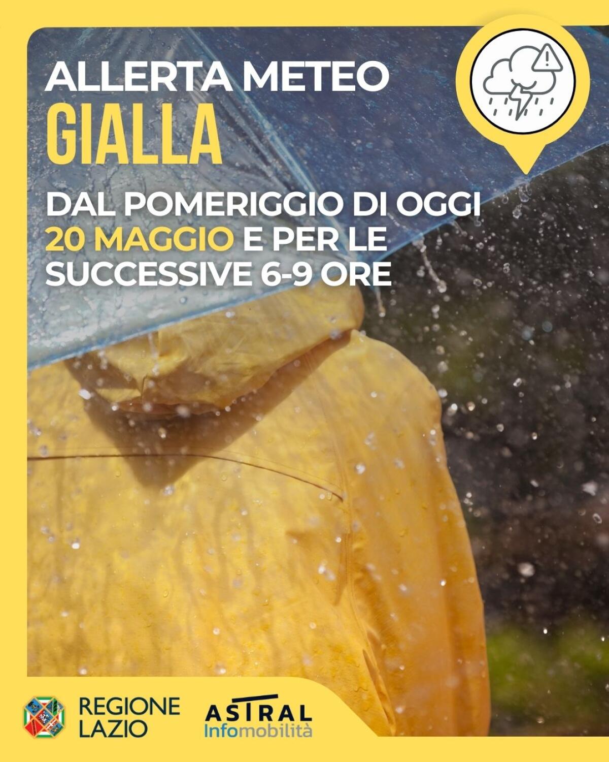 Avviso Meteo: nelle prossime ore nel Lazio precipitazioni anche a carattere di rovescio o temporale. - 