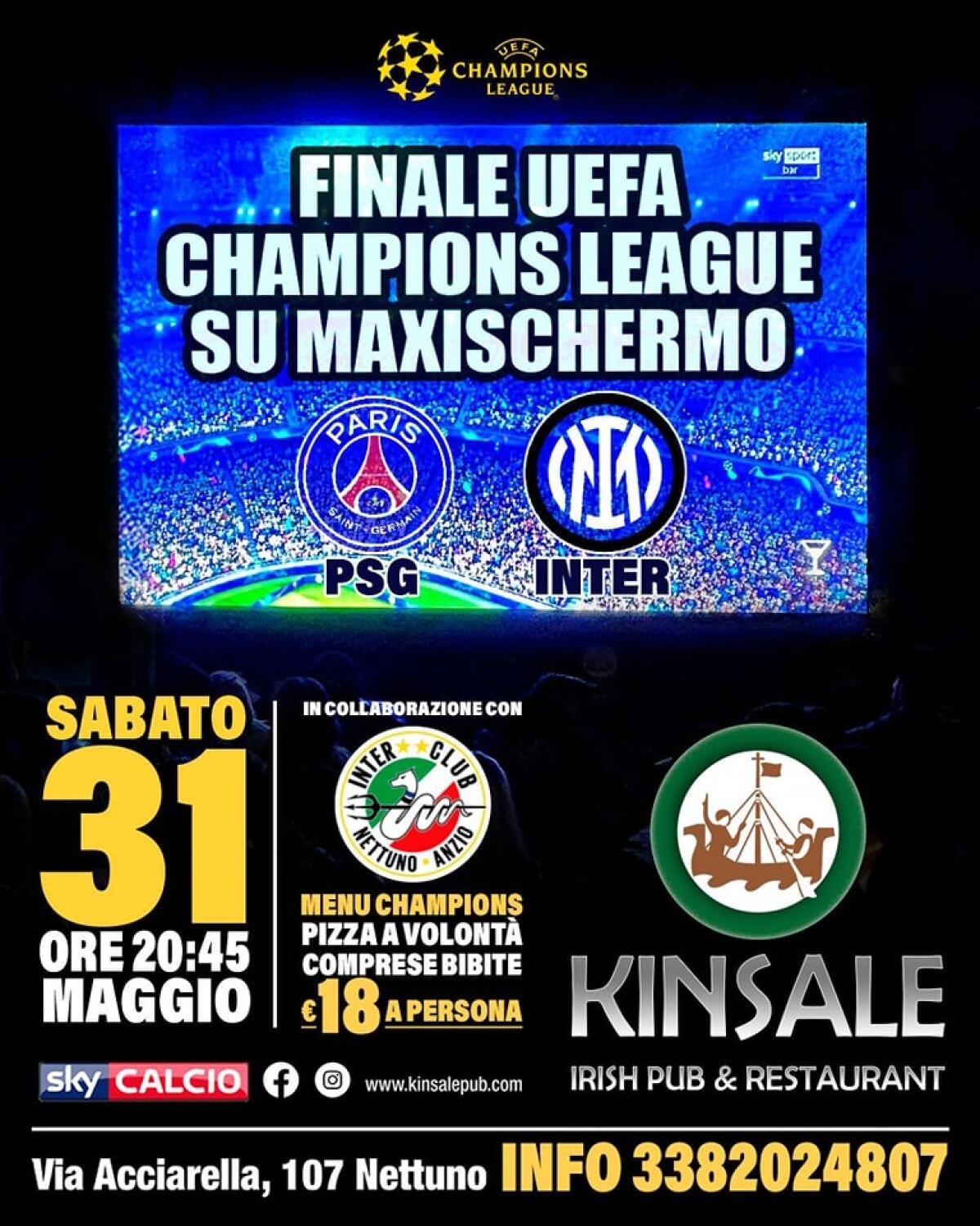 Champions, l'Inter su maxi schermo al Kinsale di Nettuno - 