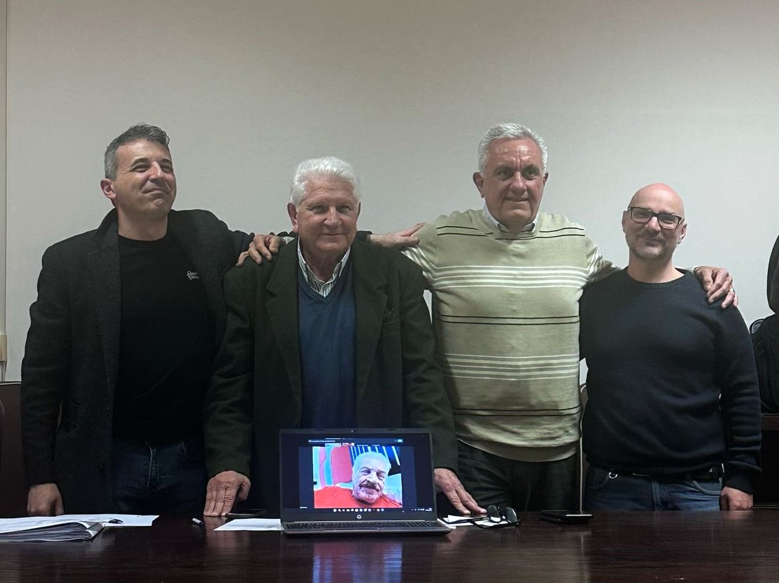 il nuovo ufficio di presidenza. A partire da sx: Guido Cappelli, Carlo Quattrocchi, Marcello Galloppa ed Emanuele Bragato, collegato in video Vincenzo Piccaro.