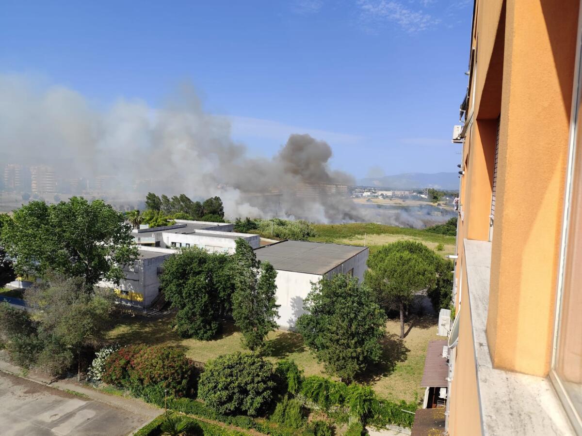 Vasto incendio ad Aprilia, alle spalle della scuola media "Matteotti" di via Respighi. - 