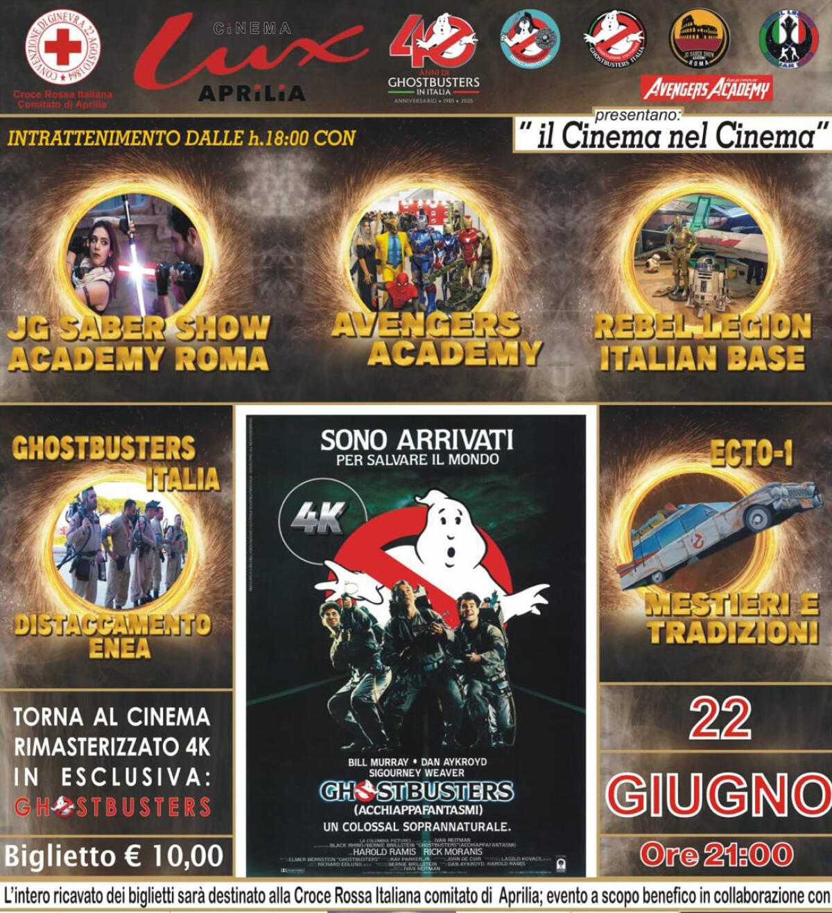 Domenica 22 Giugno ad Aprilia il cinema incontra il volontariato: evento “Ghostbusters” con la Croce Rossa Italiana. - 
