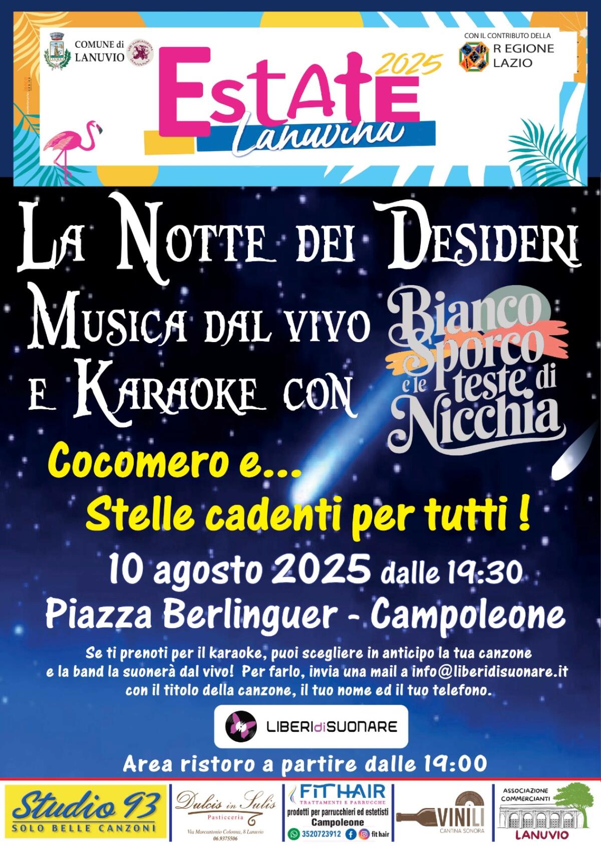 Musica live e stelle cadenti. “La notte dei Desideri” questa domenica 10 agosto a Campoleone. - 