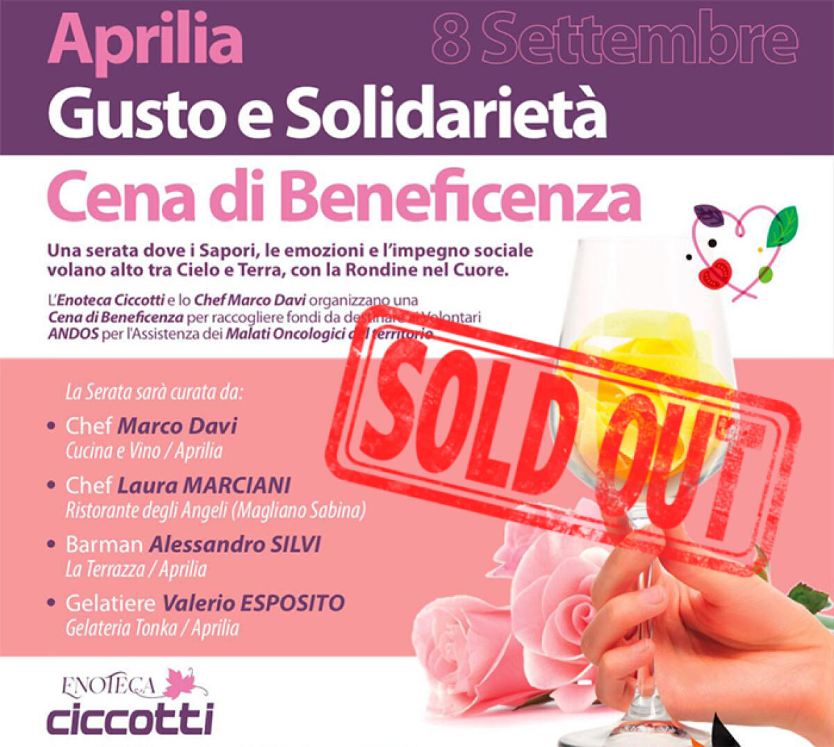 Aprilia, "Gusto e solidarietà": sold out la cena di beneficenza a favore dell'Andos. - 