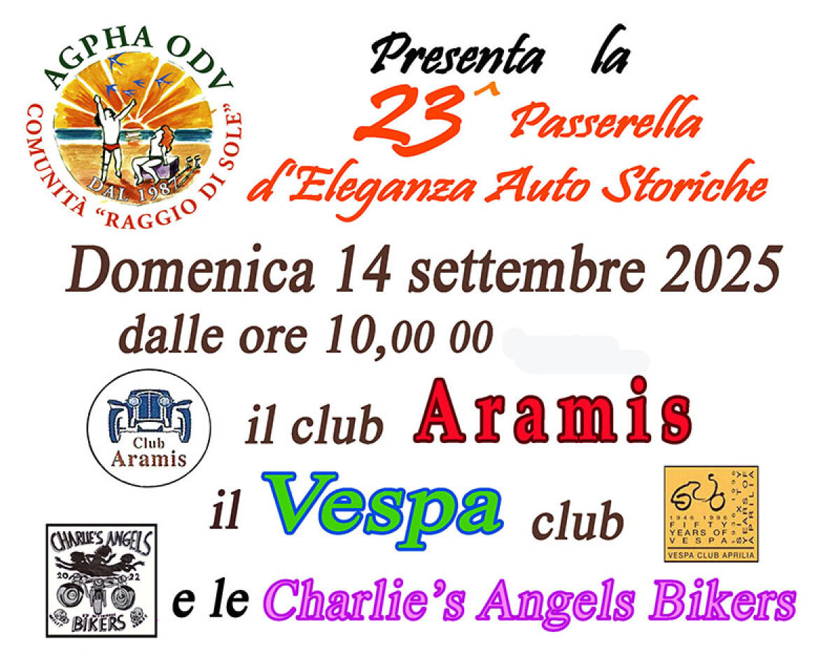 Aprilia, alla Comunità “Raggio di Sole” dell'Agpha questa domenica la 23esima “Passerella d’Eleganza Auto Storiche”. - 