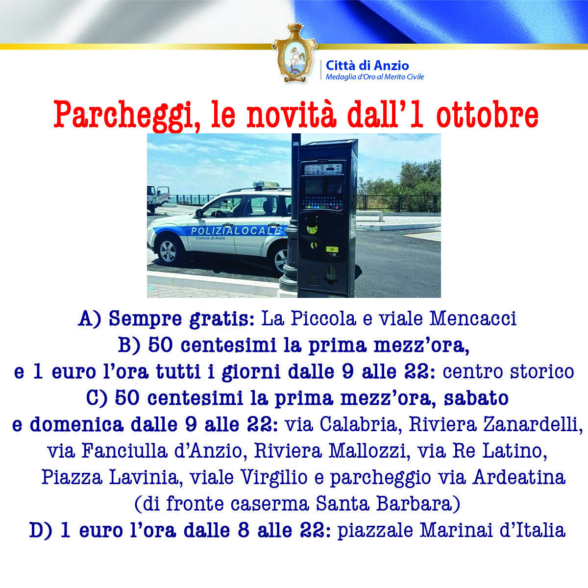 Parcheggi ad Anzio, dall’1 ottobre nuove modalità. Buscemi: “Verso una gestione centralizzata” - 