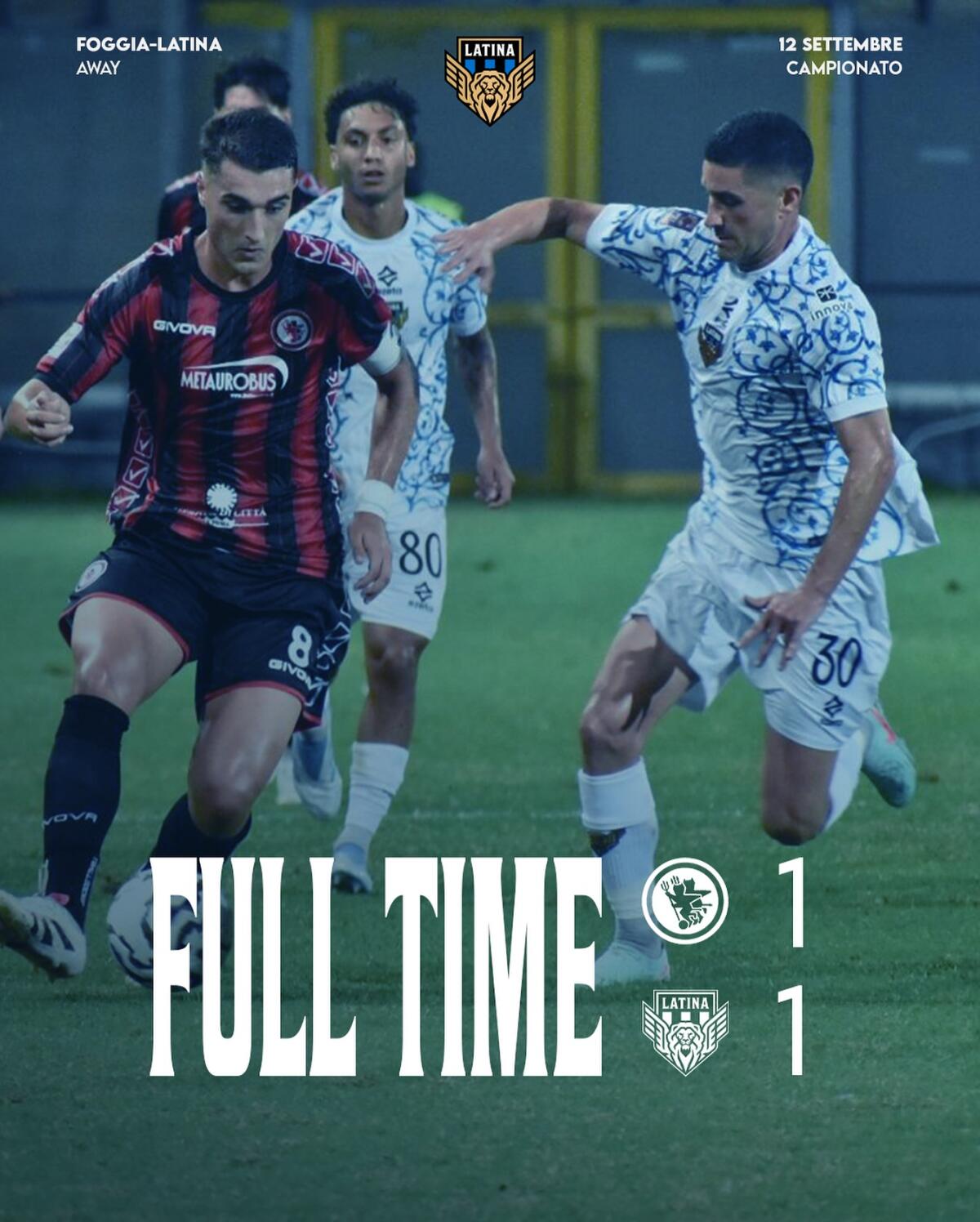 Calcio di serie C: il Latina torna da Foggia con un punto in più. - 