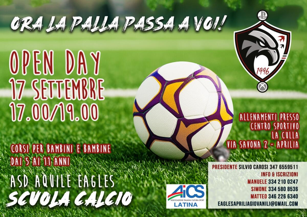 Aprilia, il 17 Settembre “Open Day” della scuola calcio  “Asd Aquile Eagles”. - 