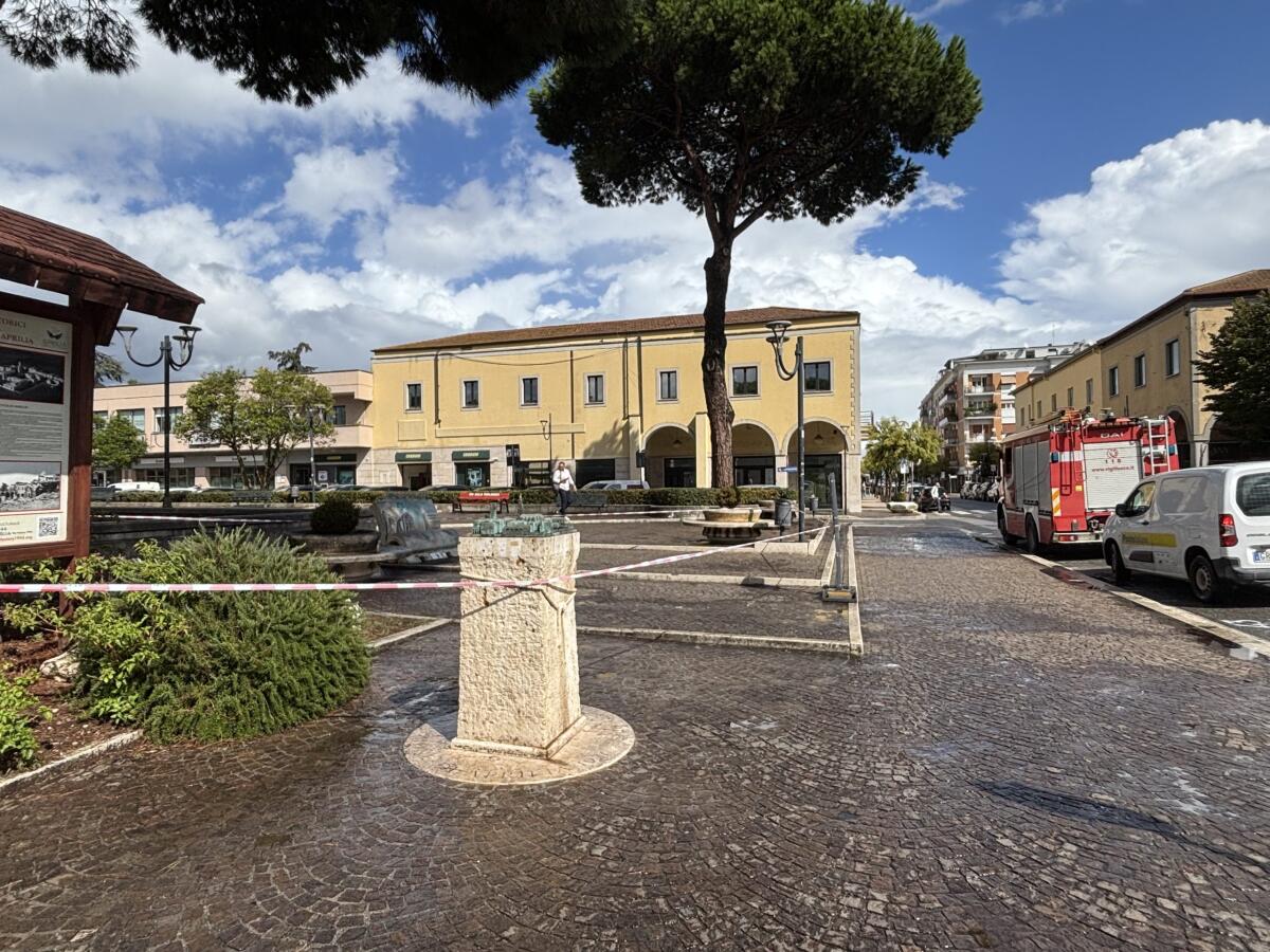 Maltempo ad Aprilia, un ramo si spezza e rischia di cadere in Piazza Roma. I vigili del fuoco transennano l’area. - 