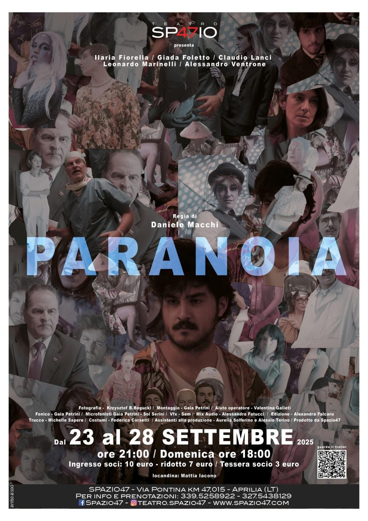 “Paranoia”: in scena ad Aprilia lo spettacolo di Daniele Macchi, una produzione Spazio47. - 