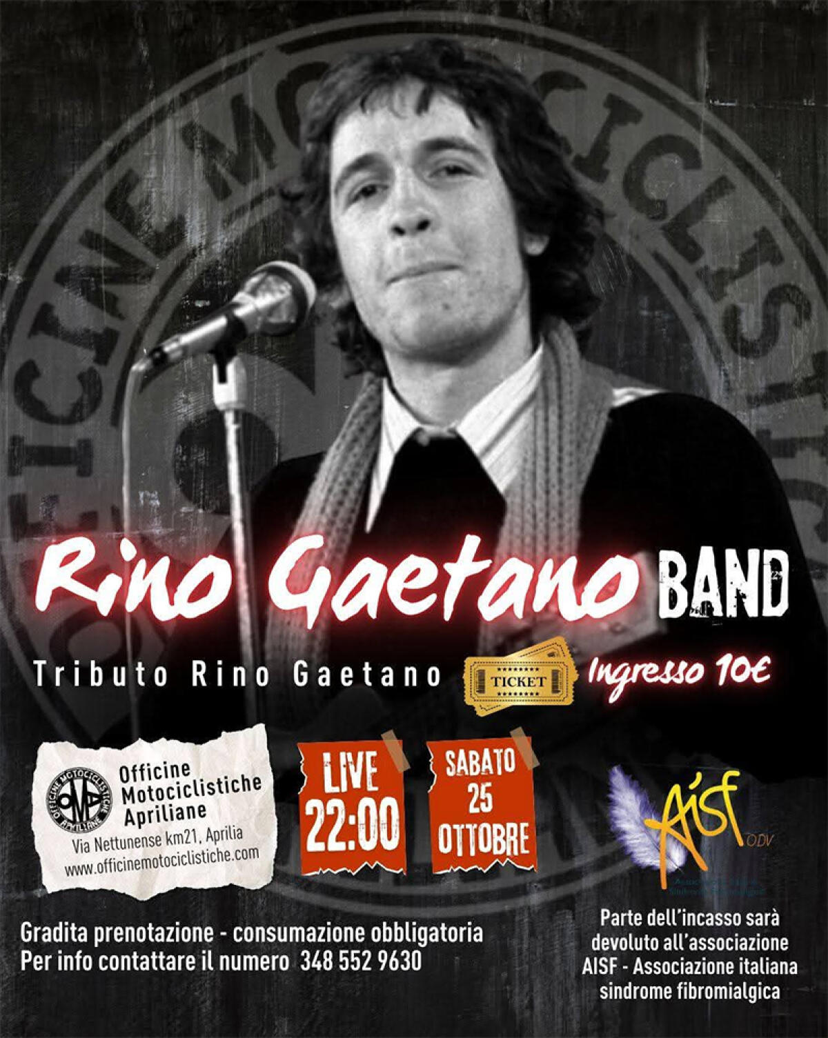 Aprilia, questo sabato musica live a favore dell’Aisf alle “Officine Motociclistiche Apriliane”. - 