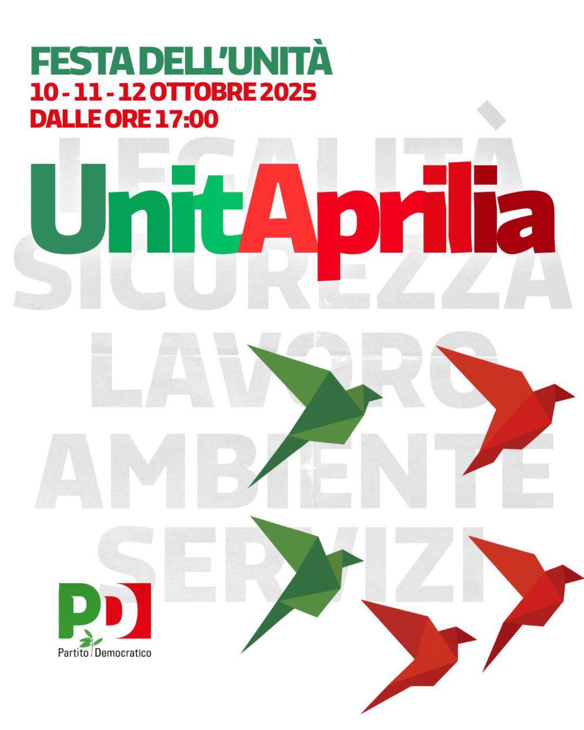 “UnitAprilia”, al via la Festa dell’Unità organizzata dal Pd.  Tre giorni di dibattiti, ristorazione e musica. - 