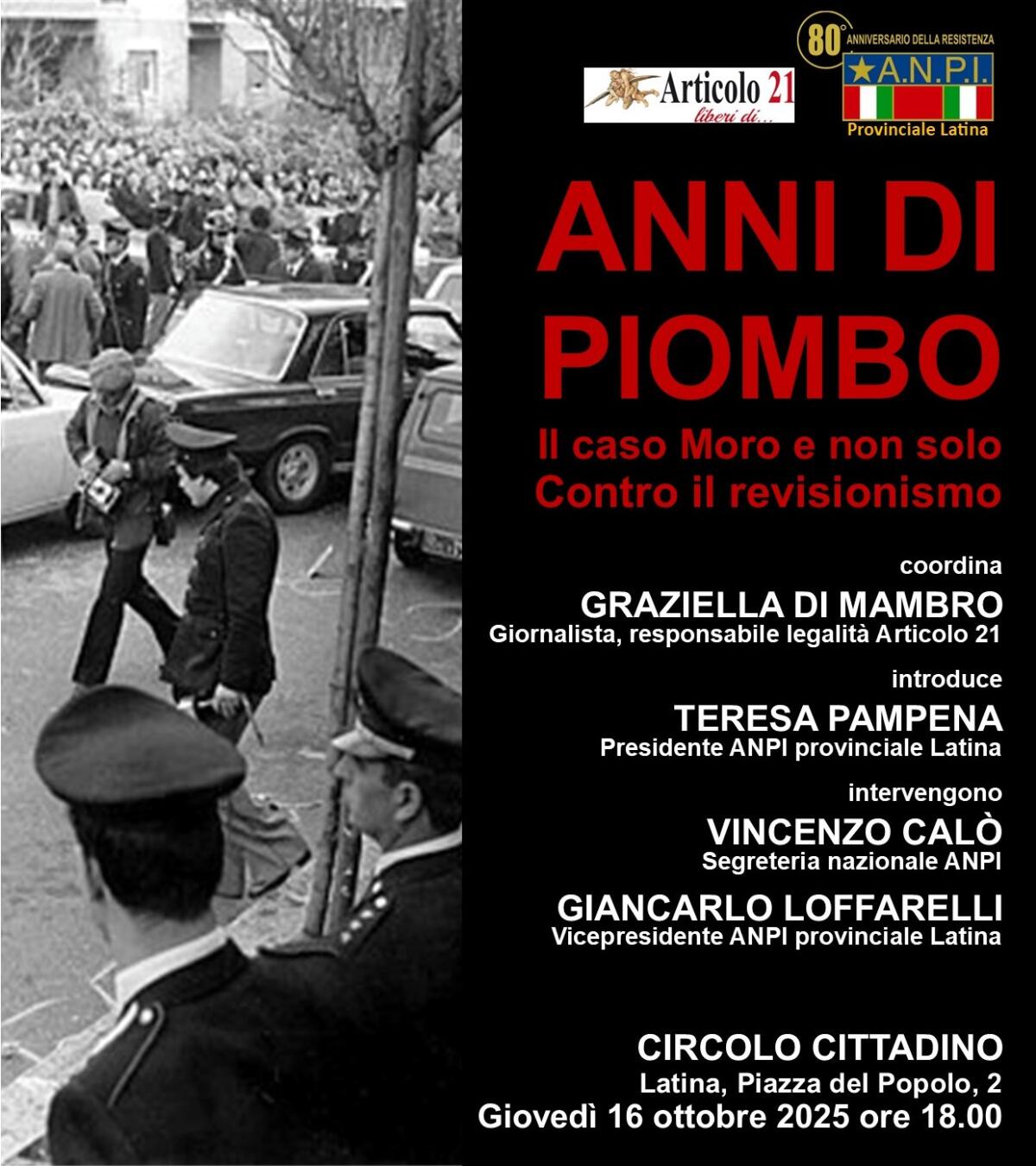 Un convegno sugli "Anni di piombo" con l'Anpi di Latina e Articolo 21 - 