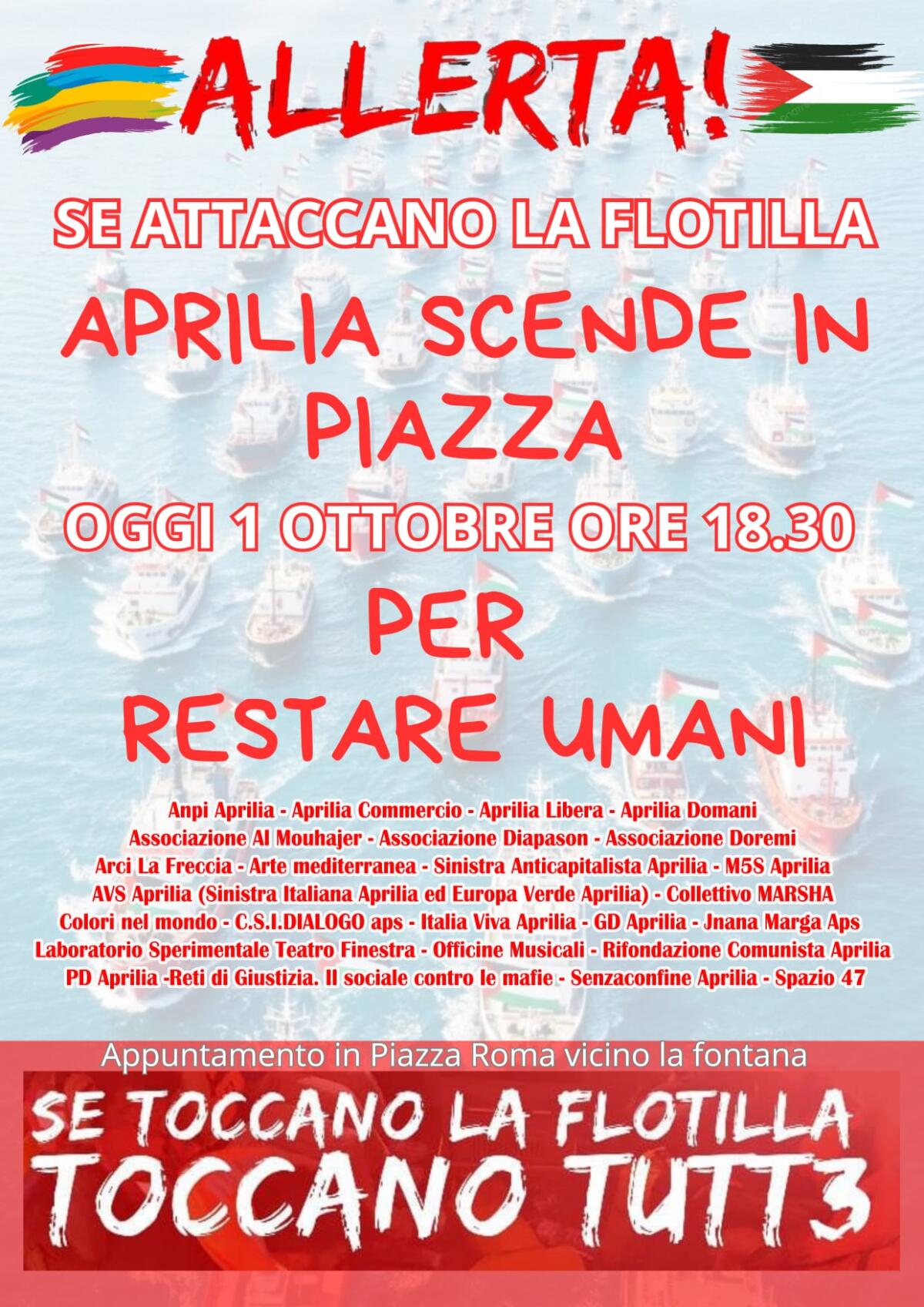 Rischio attacchi alla “Global Sumud Flotilla”. Aprilia oggi pomeriggio scende in piazza. - 