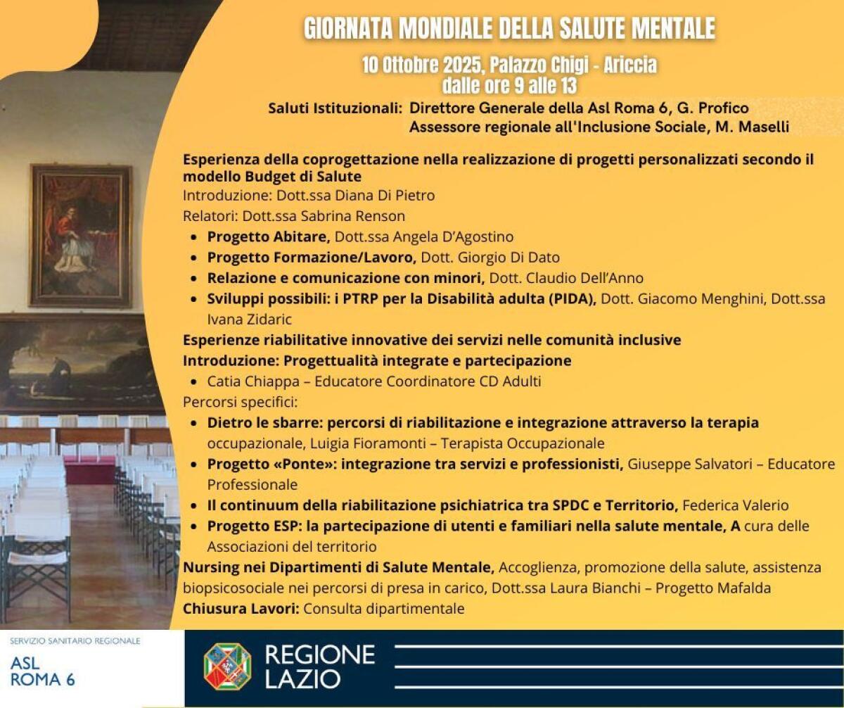 Giornata Mondiale della Salute Mentale: un evento anche ad Ariccia - 