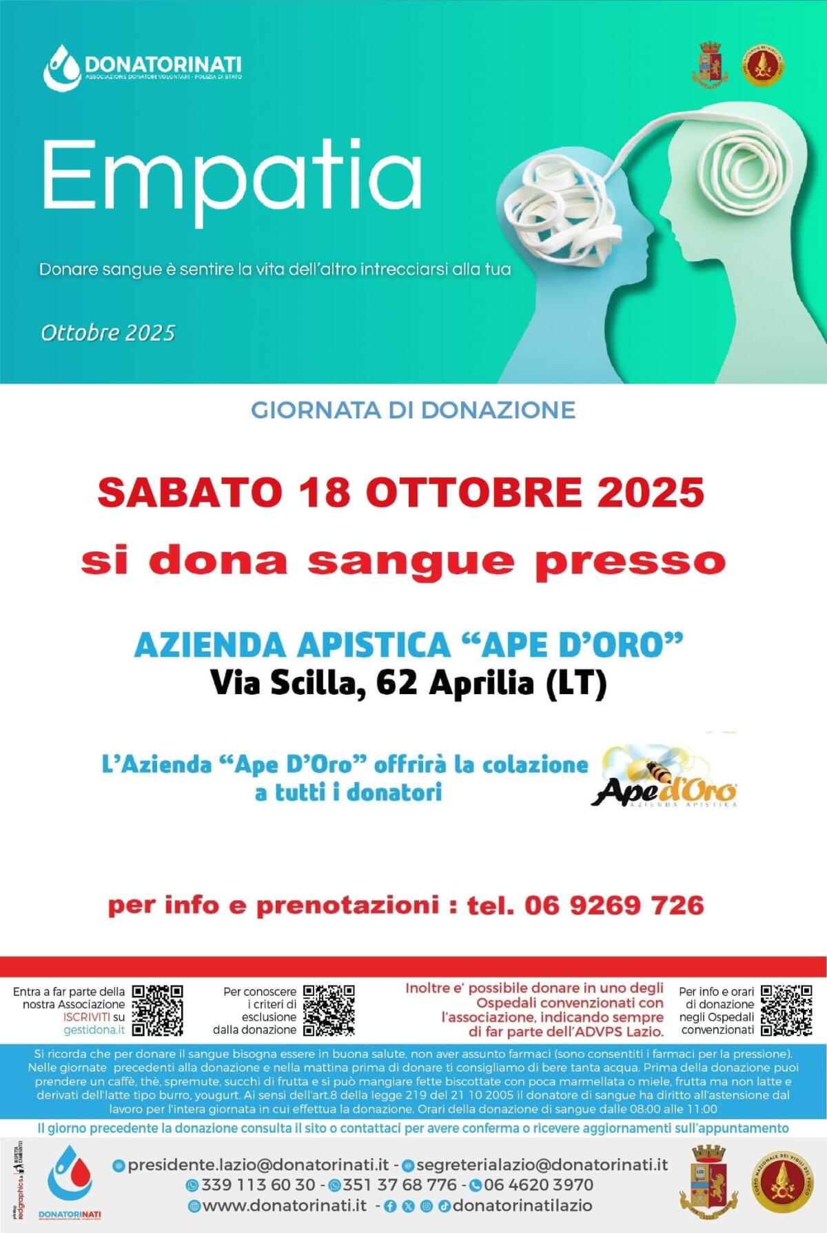 Sabato 18 Ottobre all’azienda apistica “Ape D’Oro” di Aprilia una giornata di raccolta sangue. - 