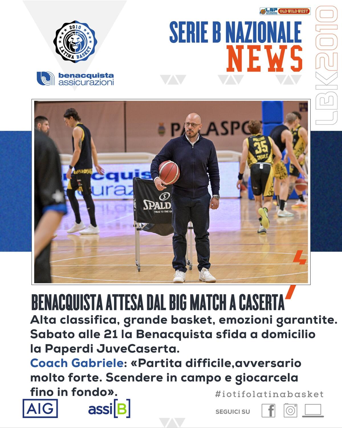 Basket B Nazionale, stasera il Latina sfida la Juve Caserta sul parquet del PalaPiccolo. - 