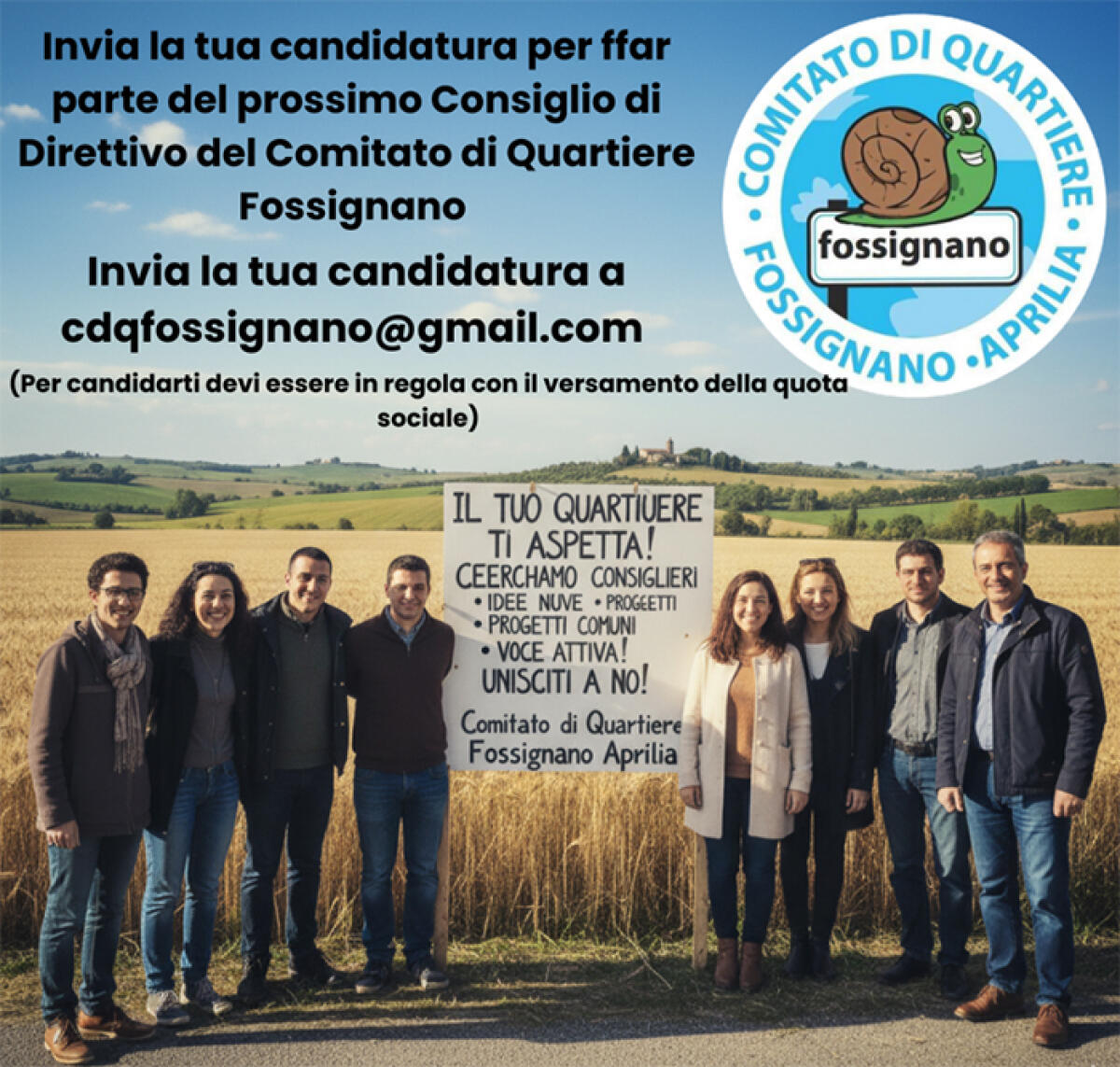 Aprilia, aperte le candidature per il prossimo Consiglio Direttivo del Comitato di Quartiere Fossignano. - 