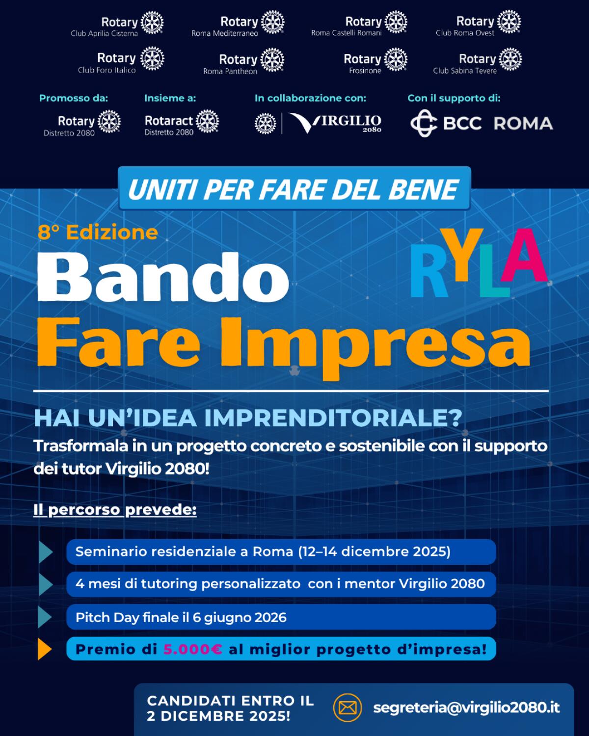 Aprilia-Cisterna, aperto il bando “Ryla-Fare Impresa”: formazione, mentoring e premio da 5.000 € per giovani aspiranti startupper. - 