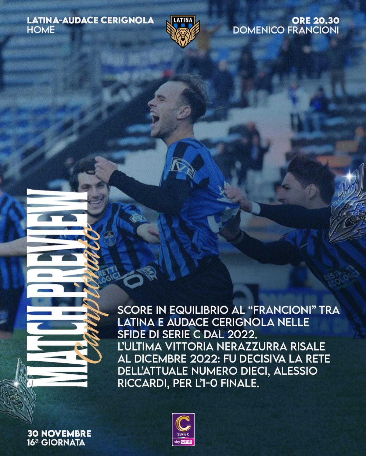 Calcio di serie C, il Latina torna al “Francioni” per la sfida contro l’Audace Cerignola. - 