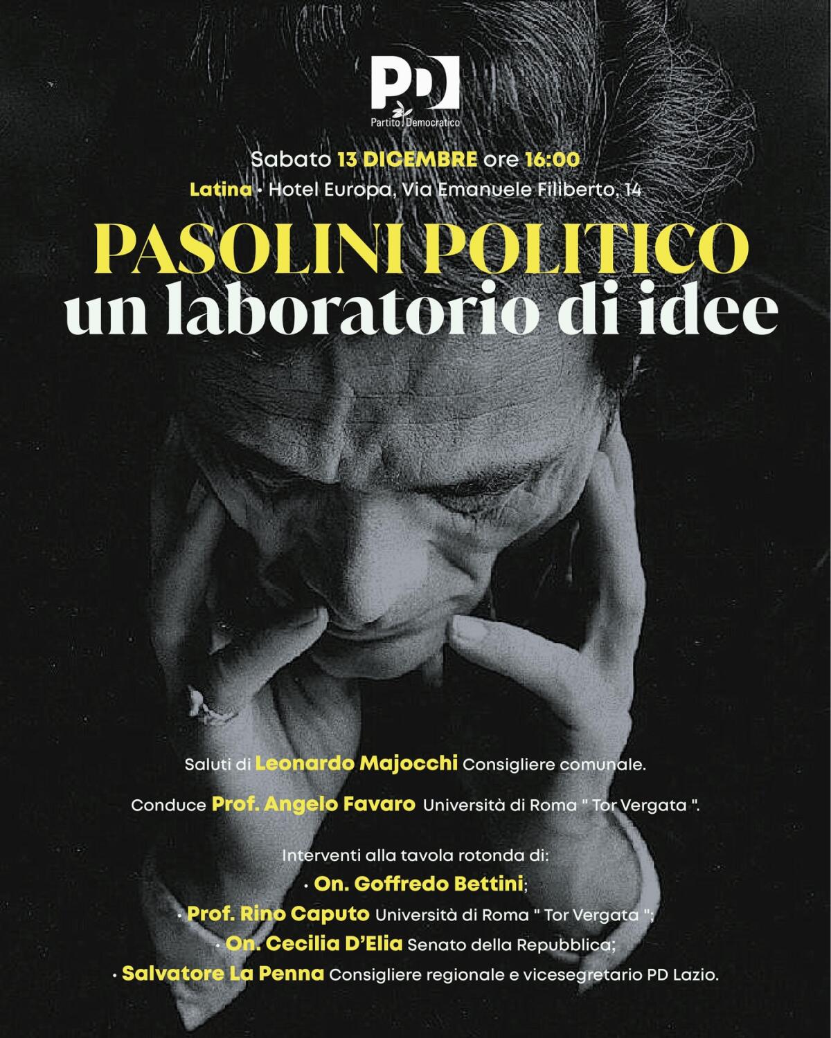 Il PD di Latina ricorda Pasolini con un incontro dedicato al suo pensiero politico - 