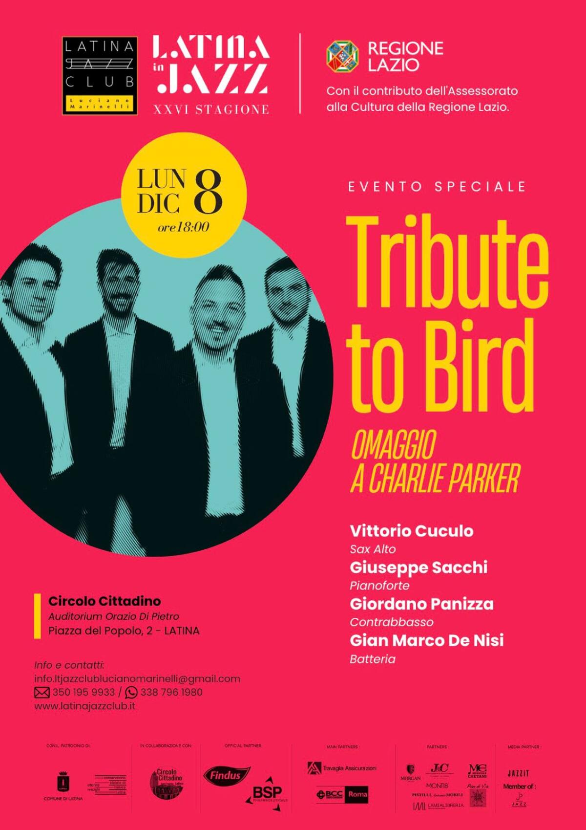 “Tribute To Bird”: omaggio musicale a Charlie Parker l’8 Dicembre con il Latina Jazz Club. - 