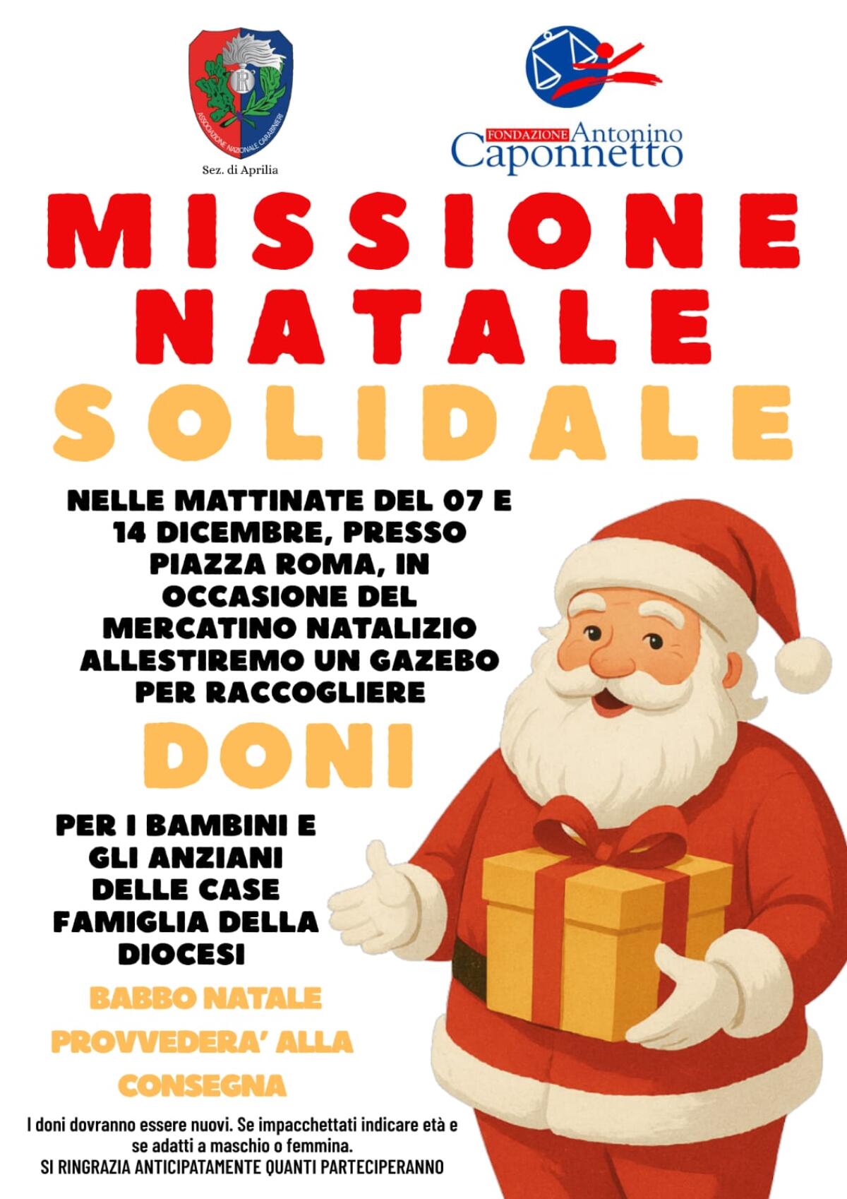 Aprilia, “Missione Natale Solidale”: la Fondazione Caponnetto e l’Anc in piazza per le case famiglia del territorio. - 