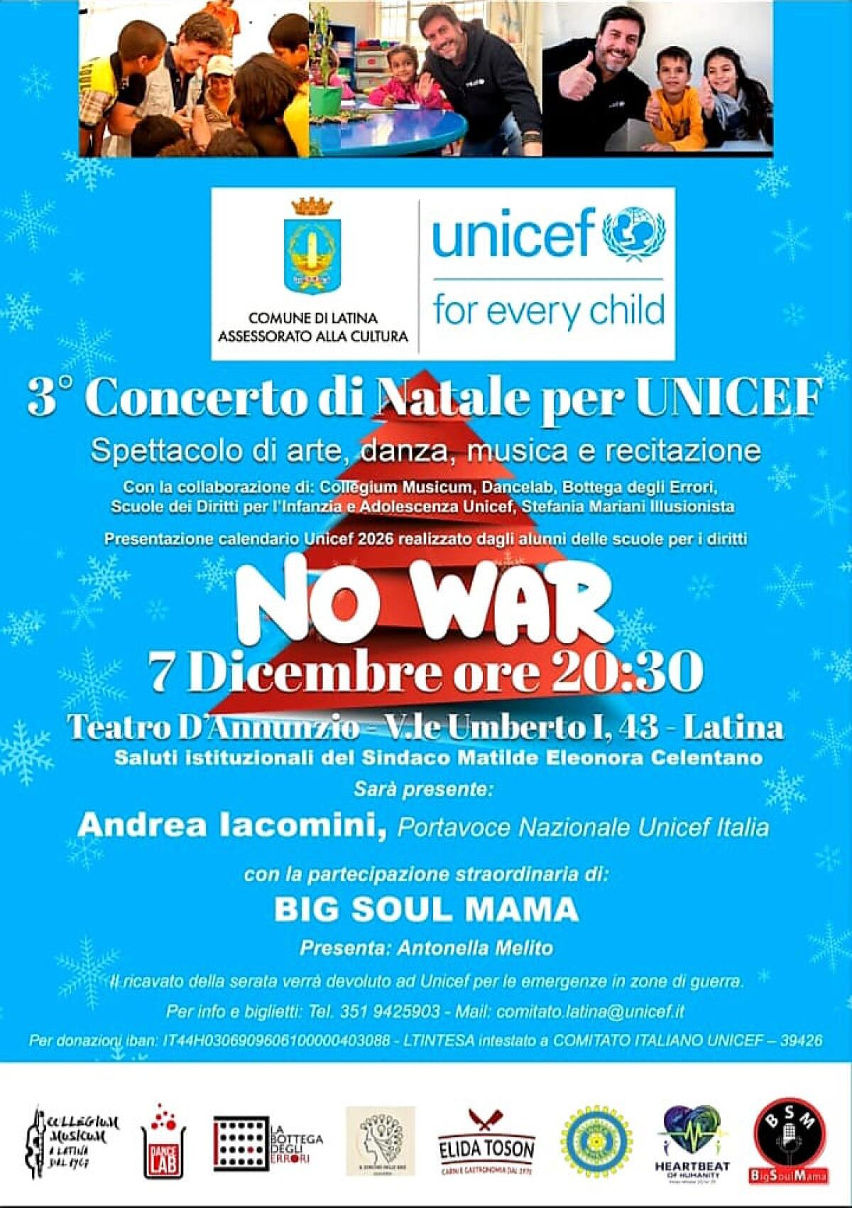 A Latina questa domenica il concerto di Natale per Unicef “NO WAR”. - 