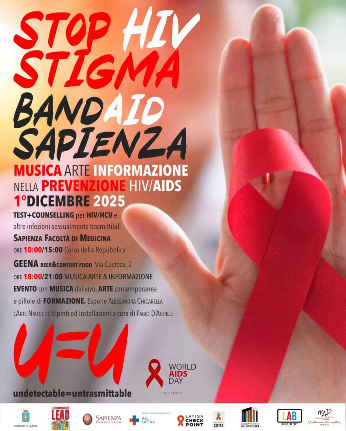 Latina, giornata mondiale contro l'Aids: "Stop Hiv Stigma - Band Aid Sapienza" - 