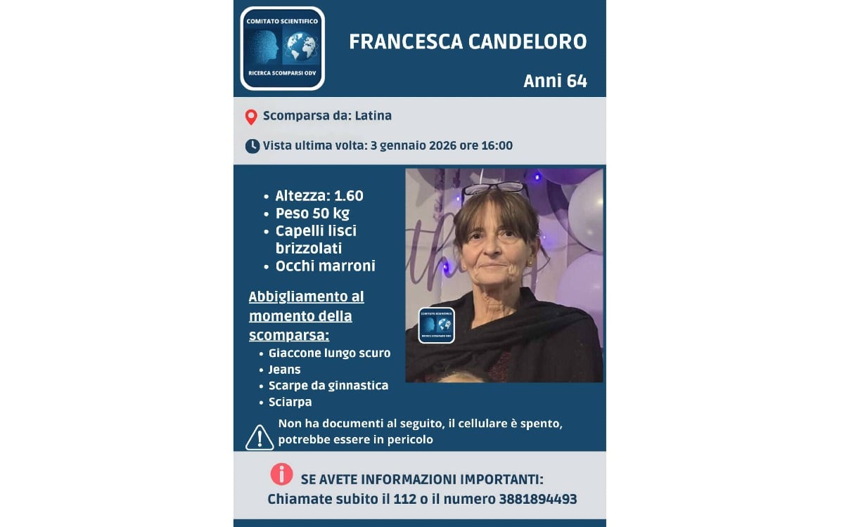 Si cerca la signora Francesca, scomparsa da Latina sabato 3 gennaio - 