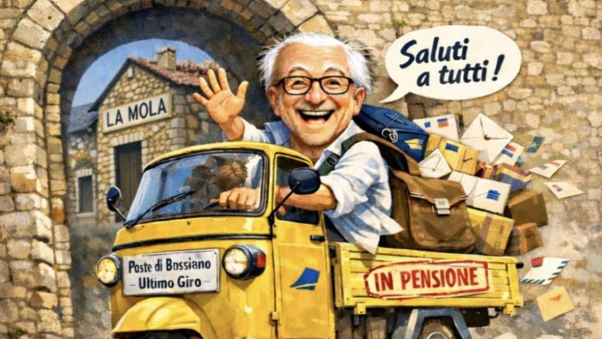 Ultimo giorno di lavoro del Direttore dell’Ufficio Postale di Bassiano. La comunità organizza una festa in piazza. - 