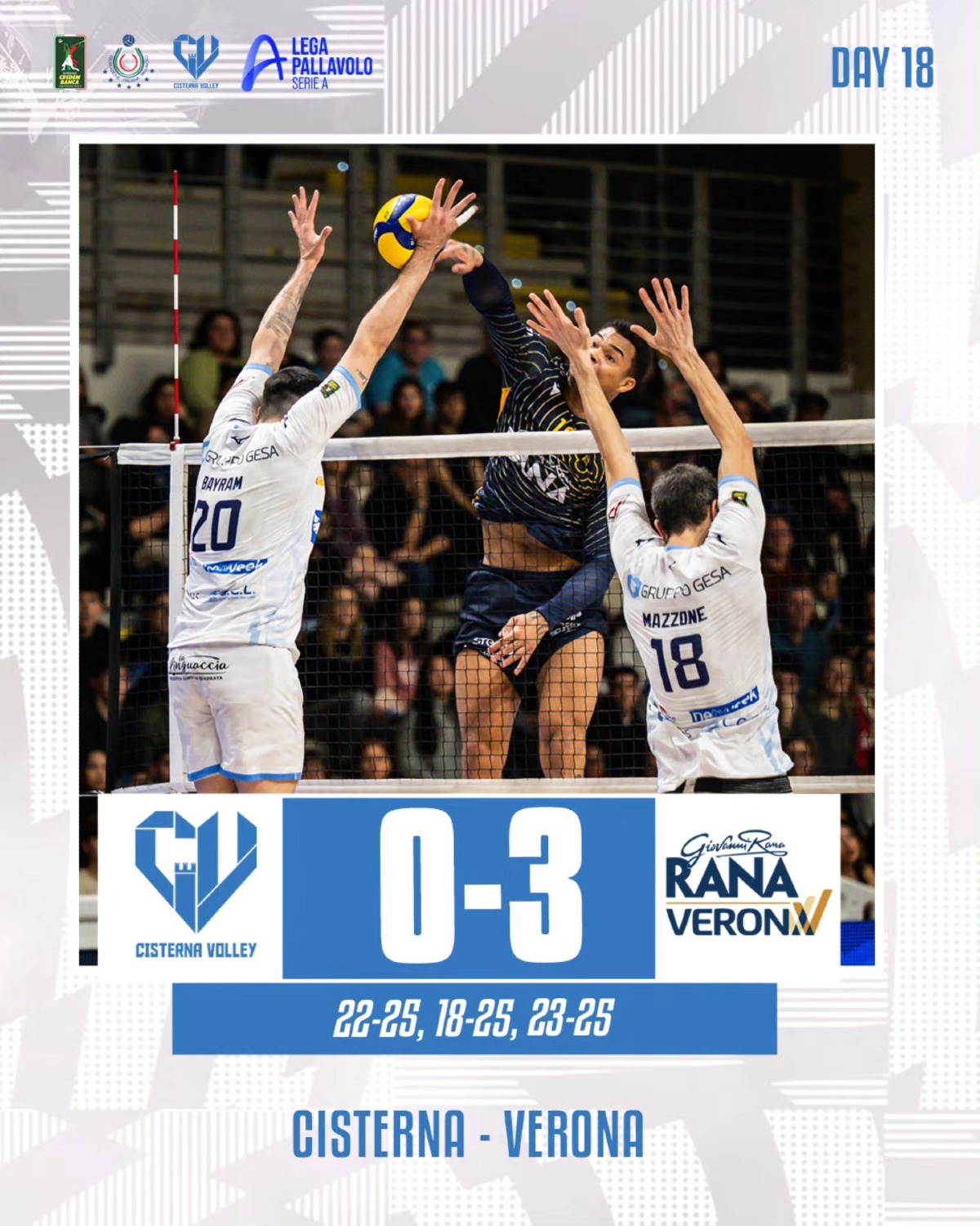 Superlega  - Cisterna contro Verona può fare poco - 