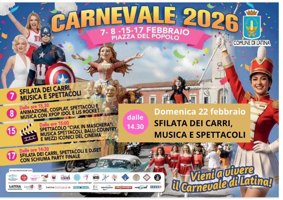 A Latina domenica 22 febbraio sarà ancora Carnevale - 