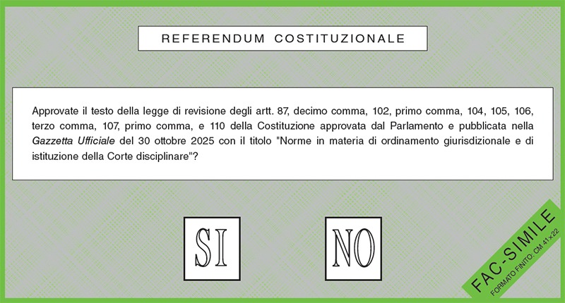 Referendum Costituzionale -il fac simile della scheda che verrà consegnata agli elettori