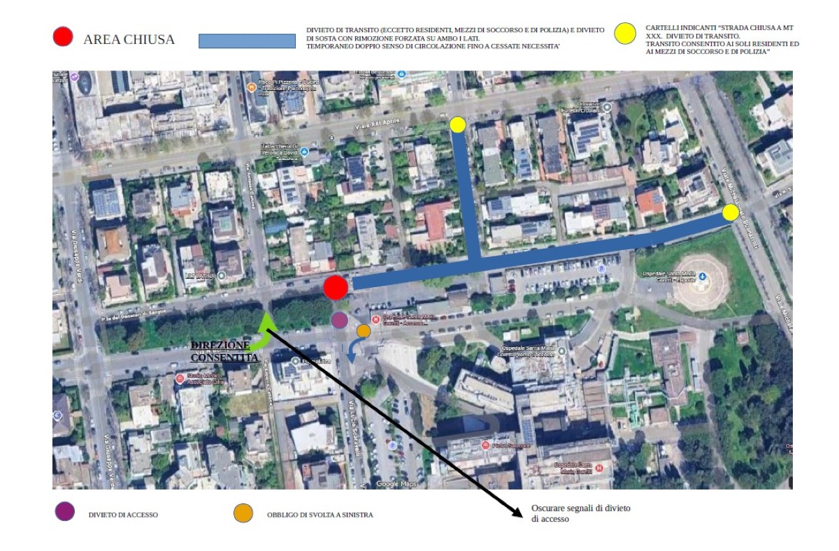 Chiusa la strada adiacente l'ospedale Goretti - 