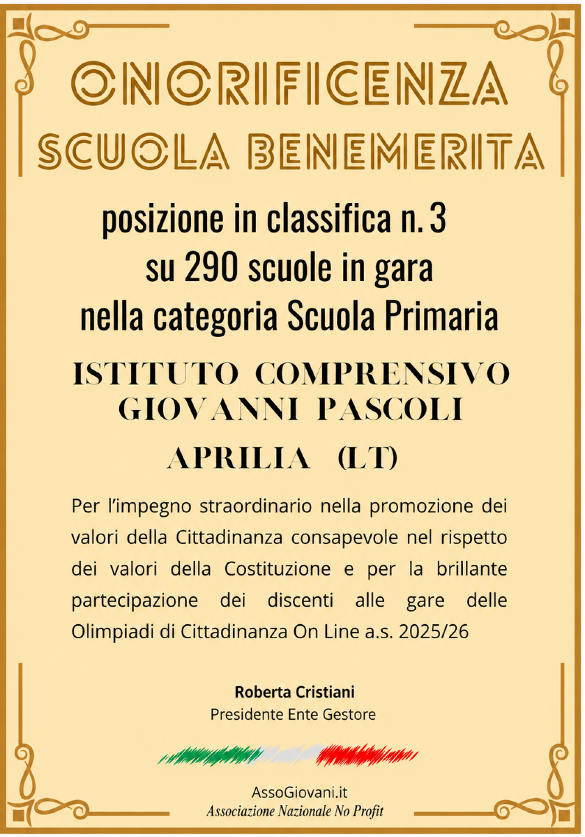 Onoreficenza scuola Pascoli di Aprilia