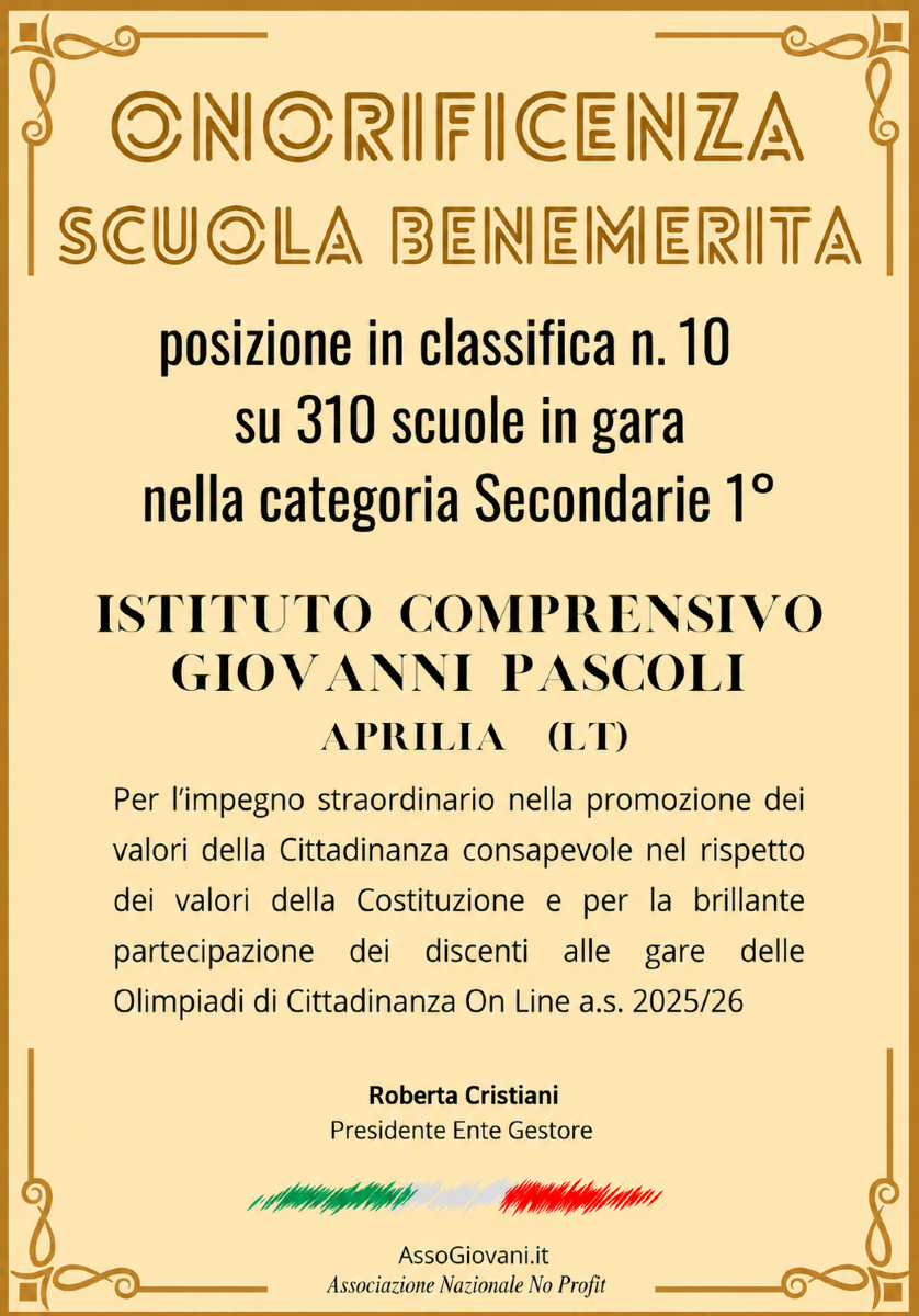Onoreficenza scuola Pascoli di Aprilia