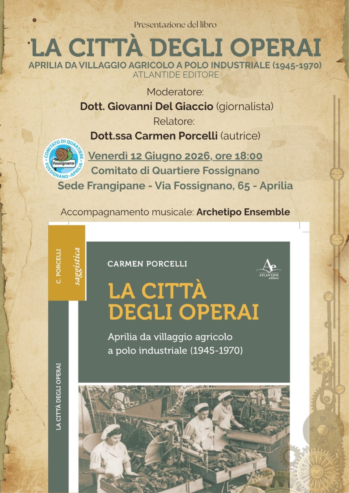 Aprilia, “La città degli operai”. A Fossignano la presentazione del libro di Carmen Porcelli. - 