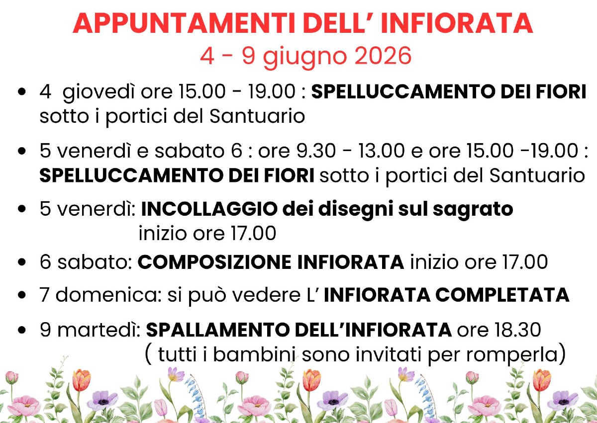 Infiorata al Santuario di Nettuno - gli appuntamenti